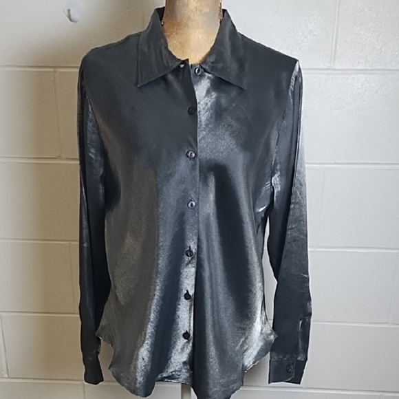 Gunmetal Gray Button up Blouse Shirt Shacket - Picture 1 of 9